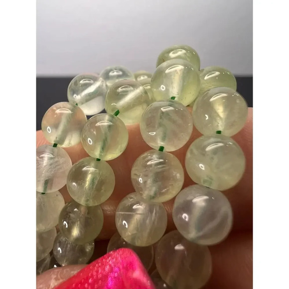 Prehnite beaded necklace with tassel enhancer and gold over sterling silver - Picture 9 of 10